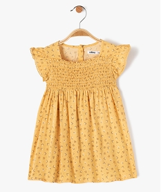 GEMO Robe bébé fille imprimée avec smocks et volants Jaune