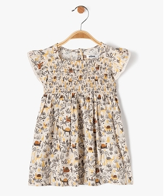 GEMO Robe bébé fille imprimée avec smocks et volants Beige