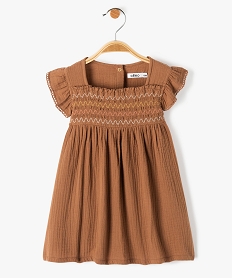 GEMO Robe bébé fille en double gaze avec smocks et volants marron standard