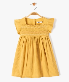 GEMO Robe bébé fille en double gaze avec smocks et volants Jaune