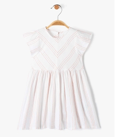 robe bebe fille en lin a rayures avec manches volantees blancI737201_1