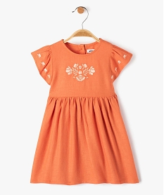 GEMO Robe bébé fille en lin à manches courtes volantées orange standard