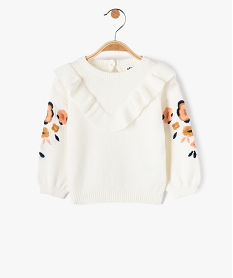 pull bebe fille a volant et broderies fleurs beigeI739501_1