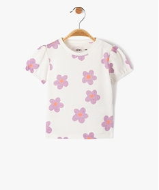 GEMO Tee-shirt bébé fille fleuri à manches courtes ballon Beige