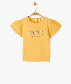 GEMO Tee-shirt bébé fille à manches en dentelle anglaise jaune standard