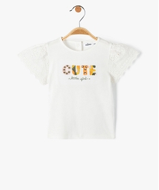 GEMO Tee-shirt bébé fille à manches en dentelle anglaise blanc chine