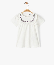 tee-shirt bebe fille a plastron brode et volante beigeI740601_1