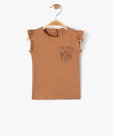 GEMO Tee-shirt bébé fille sans manches à volant et poche en crochet marron standard
