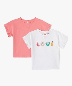 GEMO Tee-shirt bébé fille à manches courtes volantées (lot de 2) Blanc