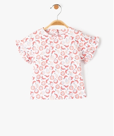 GEMO Tee-shirt bébé fille imprimé à manches courtes volantées blanc vif