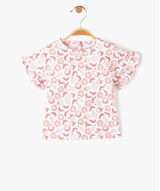 GEMO Tee-shirt bébé fille imprimé à manches courtes volantées Blanc