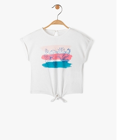GEMO Tee-shirt bébé fille avec motif exotique et noeud dans le bas blanc standard