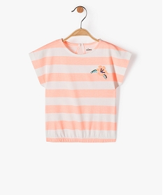 GEMO Tee-shirt bébé fille à rayures avec bas élastique rose vif