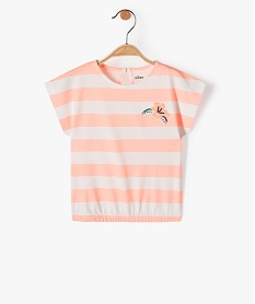 GEMO Tee-shirt bébé fille à rayures avec bas élastique Rose