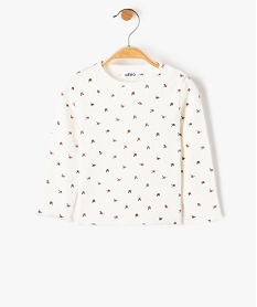 GEMO Tee-shirt bébé fille en maille côtelée à motifs fleuris Beige