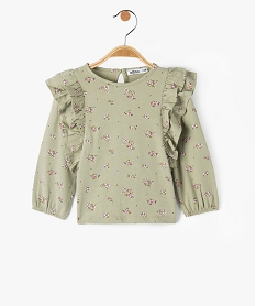 GEMO Tee-shirt bébé fille à manches longues fleurs et volant Vert