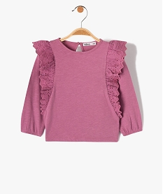 GEMO Tee-shirt bébé fille à manches longues et volants en dentelle anglaise violet standard