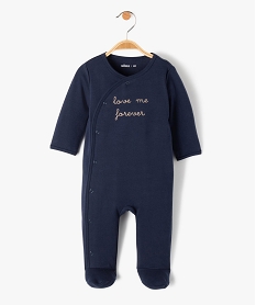 GEMO Pyjama bébé ouverture devant avec message brodé Bleu