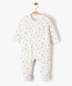 GEMO Pyjama bébé en velours imprimé à ouverture pressionnée sur lavant - Petit Béguin Blanc