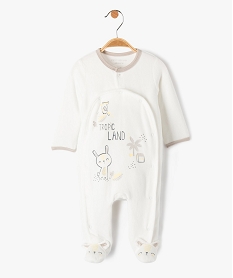 GEMO Pyjama bébé en velours imprimé avec ouverture devant - Petit Béguin Blanc