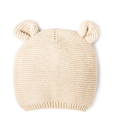 GEMO Bonnet bébé de naissance en tricot avec oreilles en relief Beige