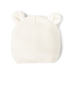 GEMO Bonnet bébé de naissance en tricot avec oreilles en relief Beige