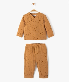 GEMO Ensemble bébé 2 pièces : cache-cœur + pantalon en double gaze à pois Brun