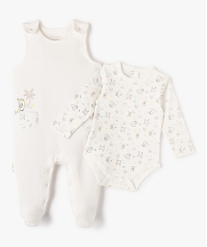 GEMO Ensemble bébé 2 pièces : body manches longues + combinaison sans manches - Petit Béguin Blanc