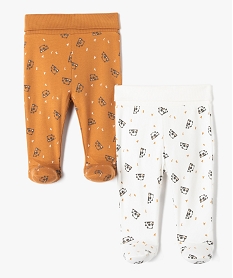 GEMO Pantalon bébé en maille souple imprimée pandas avec pieds (lot de 2) Beige