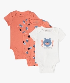 GEMO Body bébé manches courtes à col US motif fruits (lot de 3) Orange