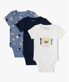 GEMO Body bébé manches courtes à col US motif fruits (lot de 3) Bleu