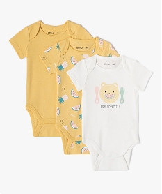 GEMO Body bébé à manches courtes et col US à motif fruits (lot de 3) jaune standard