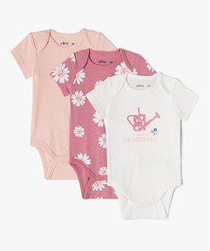 GEMO Body bébé à manches courtes et col US à motif fleurs (lot de 3) rose standard