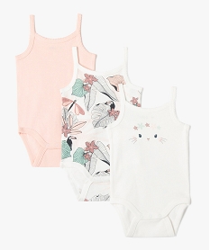 GEMO Body bébé à fines bretelles en coton biologique motif tropical (lot de 3) blanc standard