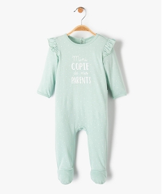 GEMO Pyjama bébé fille fermeture pont dos avec volants sur les épaules vert standard