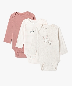 GEMO Bodies bébé fille à manches longues et col américain thème lapins (lot de 3) beige standard