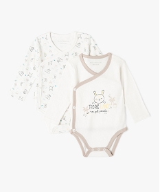 GEMO Body bébé  imprimé à manches longues et fermeture croisée (lot de 2) - Petit Béguin Blanc