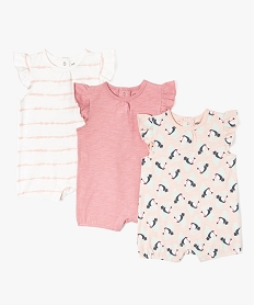 GEMO Combishort bébé fille à manches volantées (lot de 3) Rose