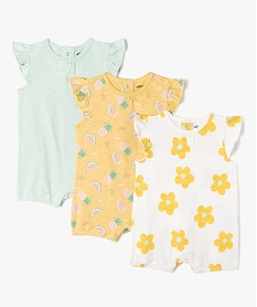 GEMO Combishort bébé fille à manches volantées (lot de 3) Jaune