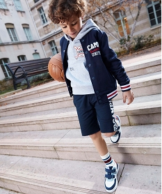 GEMO Sweat garçon avec fermeture pression et finitions tricolores - Camps United bleu chine