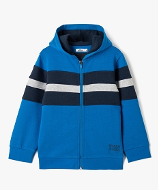 GEMO Sweat garçon zippé à capuche bandes colorées et motif en relief bleu standard