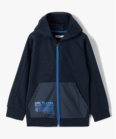 GEMO Sweat garçon zippé bimatière à capuche noir chine