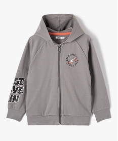GEMO Sweat garçon à capuche zippé avec inscription sur une manche gris standard
