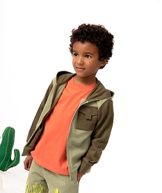 GEMO Sweat garçon bicolore à capuche fermeture zippée vert standard