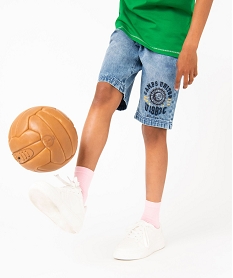 GEMO Bermuda garçon en denim avec ceinture élastique - Camps United bleu vif