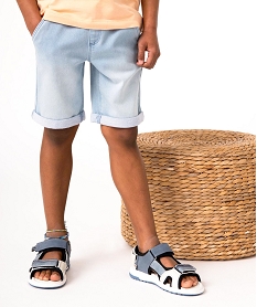 GEMO Bermuda en denim avec ceinture en bord-côte garçon blanc chine