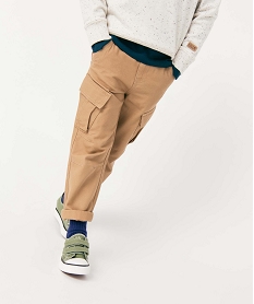 GEMO Pantalon garçon cargo en twill avec ceinture rayée - LuluCastagnette beige standard