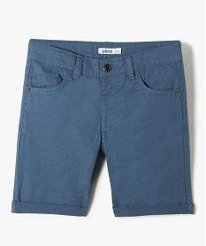 GEMO Bermuda garçon en coton twill uni à revers bleu horizon