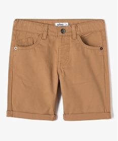 GEMO Bermuda garçon en coton twill uni à revers cafe
