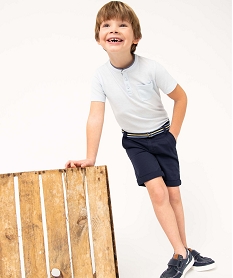 GEMO Bermuda garçon en toile avec revers et ceinture tricolore navy